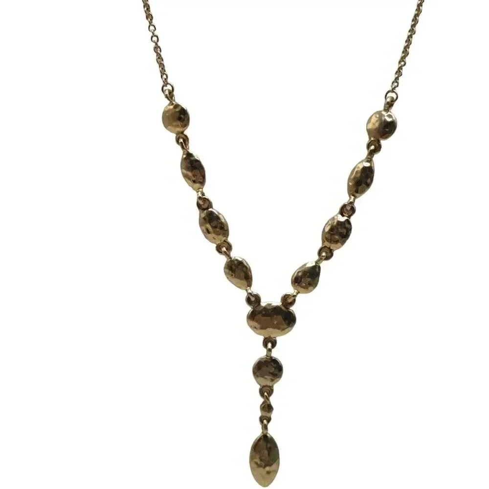 Monet Hammered Y-Drop Chain Necklace Lobster Closure Gold Tone Vintage